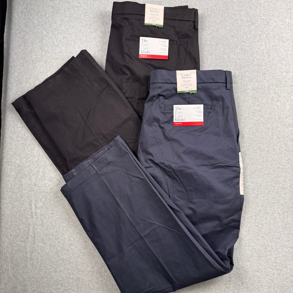 Croft & Barrow Easy Care Khaki Pants Mens 40x32 LOT x 2 Navy Black Stretch NEW